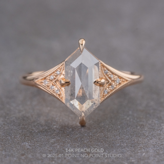 1.15 Carat Icy Salt and Pepper Hexagon Diamond Engagement Ring, Aela Setting, Point No Point Studio. Available in a variety of metal types. Eco-friendly, Recycled Metals, Conflict Free.