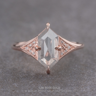 1.15 Carat Icy Salt and Pepper Hexagon Diamond Engagement Ring, Aela Setting, Point No Point Studio. Available in a variety of metal types. Eco-friendly, Recycled Metals, Conflict Free.