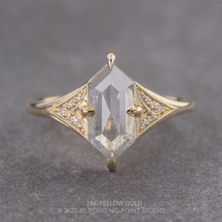 1.15 Carat Icy Salt and Pepper Hexagon Diamond Engagement Ring, Aela Setting, Point No Point Studio. Available in a variety of metal types. Eco-friendly, Recycled Metals, Conflict Free.