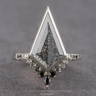 1.65 Carat Black Salt and Pepper Kite Diamond Engagement Ring, Bezel Ombre Avaline Setting