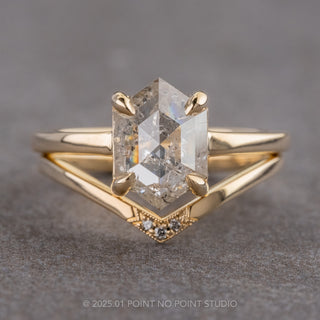 1.52 Carat Icy Salt and Pepper Hexagon Diamond Engagement Ring, Jane Setting, 14k Yellow Gold