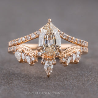 1.16 Carat Clear Geo Pear Diamond Engagement Ring, Aziza Setting, 14K Peach Gold