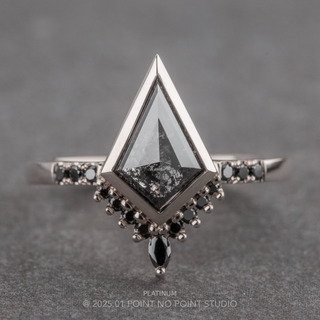 1.61 Carat Black Kite and Black Diamond Engagement Ring, Bezel Avaline Setting