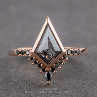 1.61 Carat Black Kite and Black Diamond Engagement Ring, Bezel Avaline Setting