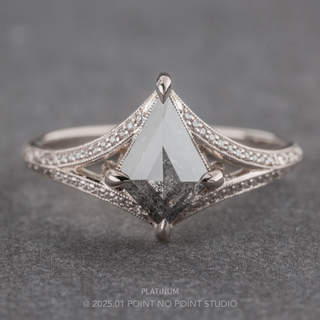 1.43 Carat Black and Pepper Kite Diamond Engagement Ring, Engraved Mackenzie Setting