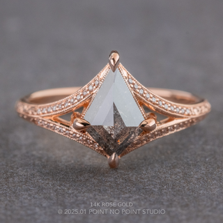 1.43 Carat Black and Pepper Kite Diamond Engagement Ring, Engraved Mackenzie Setting