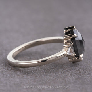 2.19 Carat Black Speckled Hexagon Diamond Engagement Ring, Beatrice Setting, 14k White Gold