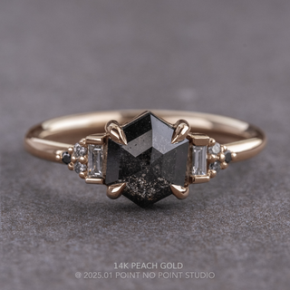 1.70 Carat Black Salt and Pepper Hexagon Diamond Engagement Ring, Ombre Dahlia Setting