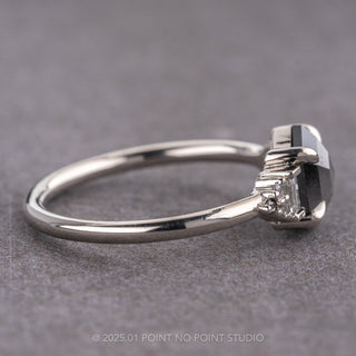 1.22 Carat Black Speckled Hexagon Diamond Engagement Ring, Ombre Dahlia Setting, 14K White Gold