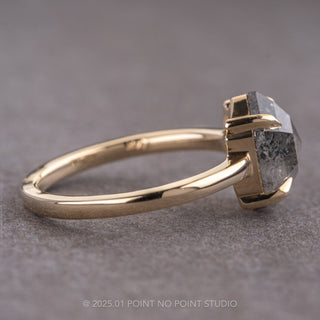 1.74 Carat Canadian Salt and Pepper Hexagon Diamond Engagement Ring, Jane Setting, 14k Yellow Gold