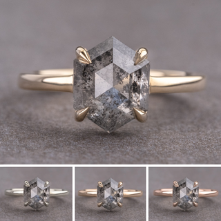 1.74 Carat Canadian Salt and Pepper Hexagon Diamond Engagement Ring, Jane Setting