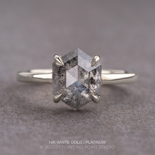 1.74 Carat Canadian Salt and Pepper Hexagon Diamond Engagement Ring, Jane Setting