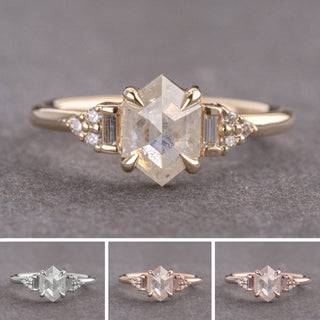 1.51 Carat Icy White Hexagon Diamond Engagement Ring, Dahlia Setting