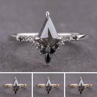 .77 Carat Black Salt and Pepper Kite Diamond Engagement Ring, Ombre Avaline Setting