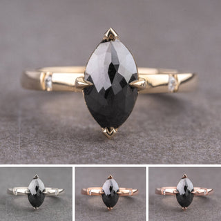 1.64 Carat Black Marquise Diamond Engagement Ring, Zoe Setting