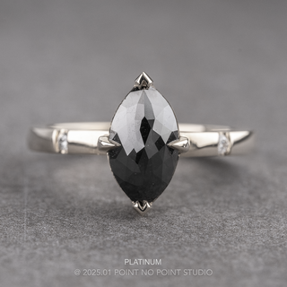 1.64 Carat Black Marquise Diamond Engagement Ring, Zoe Setting