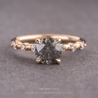 1.78 Carat Salt and Pepper Round Diamond Engagement Ring, Nova Setting, Point No Point Studio. Available in a variety of metal types. Eco-friendly, Recycled Metals, Conflict Free.