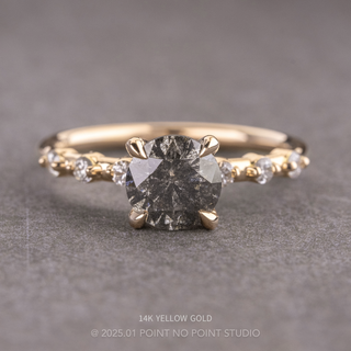 1.78 Carat Salt and Pepper Round Diamond Engagement Ring, Nova Setting, Point No Point Studio. Available in a variety of metal types. Eco-friendly, Recycled Metals, Conflict Free.
