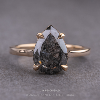 3.10 Carat Black Salt and Pepper Pear Diamond Engagement Ring, Lark Setting, Point No Point Studio. Available in a variety of metal types. Eco-friendly, Recycled Metals, Conflict Free.