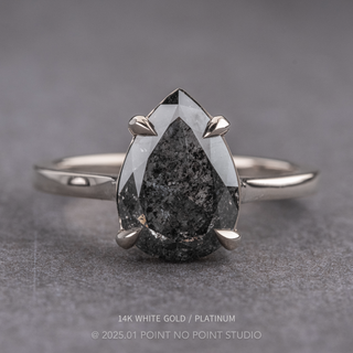 3.10 Carat Black Salt and Pepper Pear Diamond Engagement Ring, Lark Setting, Point No Point Studio. Available in a variety of metal types. Eco-friendly, Recycled Metals, Conflict Free.