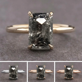 2.25 Carat Black Salt and Pepper Emerald Diamond Engagement Ring, Jane Setting
