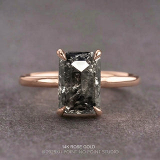 2.25 Carat Black Salt and Pepper Emerald Diamond Engagement Ring, Jane Setting