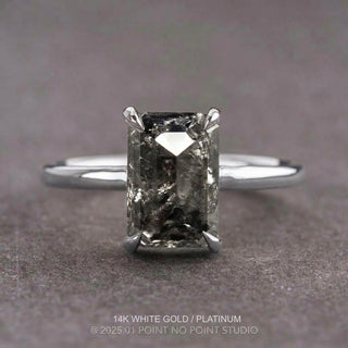 2.25 Carat Black Salt and Pepper Emerald Diamond Engagement Ring, Jane Setting