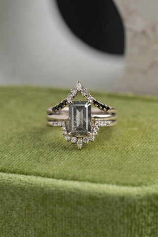 2.25 Carat Black Salt and Pepper Emerald Diamond Engagement Ring, Jane Setting