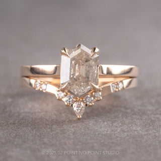 1.71 Carat Salt and Pepper Hexagon Diamond Engagement Ring, Lark Setting, 14K Peach Gold