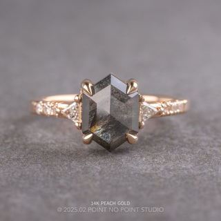 1.66 Carat Black Salt and Pepper Hexagon Diamond Engagement Ring, Eliza Setting