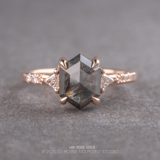 1.66 Carat Black Salt and Pepper Hexagon Diamond Engagement Ring, Eliza Setting