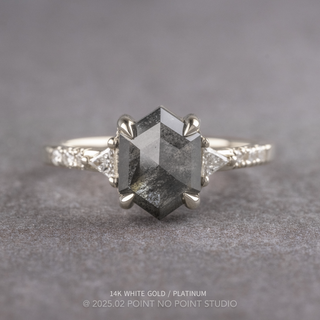 1.66 Carat Black Salt and Pepper Hexagon Diamond Engagement Ring, Eliza Setting