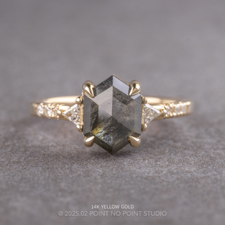 1.66 Carat Black Salt and Pepper Hexagon Diamond Engagement Ring, Eliza Setting