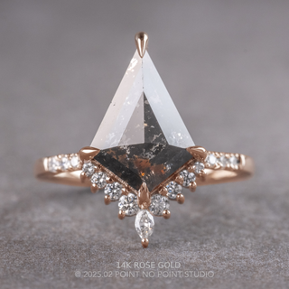 3.38 Carat Black Salt and Pepper Kite Diamond Engagement Ring, Avaline Setting
