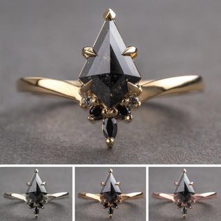 1.14 Carat Black Salt and Pepper Kite Diamond Engagement Ring, Ombre Freya Setting