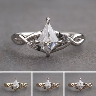 1.04 Carat Salt and Pepper Kite Diamond Engagement Ring, Ombre Wisteria Setting