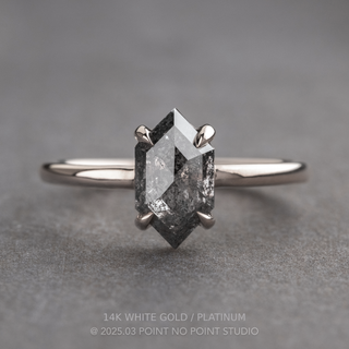 1.69 Carat Black Salt and Pepper Hexagon Diamond Engagement Ring, Jane Setting