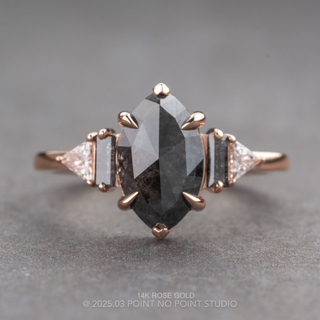 2.28 Carat Black Salt and Pepper Marquise Diamond Engagement Ring, Beatrice Setting