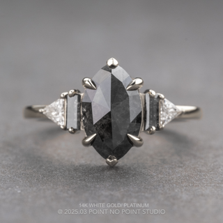 2.28 Carat Black Salt and Pepper Marquise Diamond Engagement Ring, Beatrice Setting