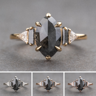 2.28 Carat Black Salt and Pepper Marquise Diamond Engagement Ring, Beatrice Setting