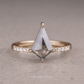 1.59 Carat Salt and Pepper Kite Diamond Engagement Ring, Juliette Setting, Point No Point Studio. Available in a variety of metal types. Eco-friendly, Recycled Metals, Conflict Free.