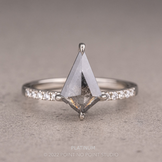 1.59 Carat Salt and Pepper Kite Diamond Engagement Ring, Juliette Setting, Point No Point Studio. Available in a variety of metal types. Eco-friendly, Recycled Metals, Conflict Free.