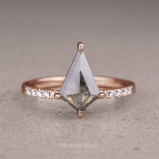 1.59 Carat Salt and Pepper Kite Diamond Engagement Ring, Juliette Setting, Point No Point Studio. Available in a variety of metal types. Eco-friendly, Recycled Metals, Conflict Free.