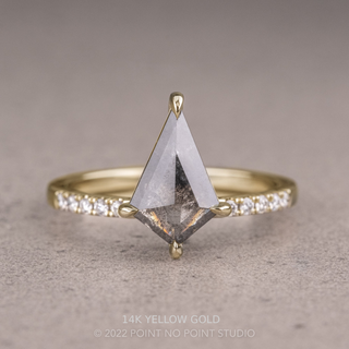 1.59 Carat Salt and Pepper Kite Diamond Engagement Ring, Juliette Setting, Point No Point Studio. Available in a variety of metal types. Eco-friendly, Recycled Metals, Conflict Free.