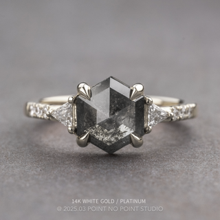 2.20 Carat Black Salt and Pepper Hexagon Diamond Engagement Ring, Eliza Setting