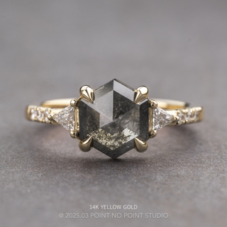 2.20 Carat Black Salt and Pepper Hexagon Diamond Engagement Ring, Eliza Setting