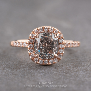 1.47 Carat Canadian Salt and Pepper Cushion Diamond Engagement Ring, Fiona Setting
