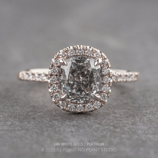 1.47 Carat Canadian Salt and Pepper Cushion Diamond Engagement Ring, Fiona Setting