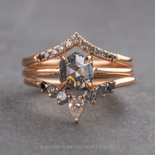 1.31 Carat Salt and Pepper Hexagon Diamond Engagement Ring, Jane Setting, 14k Rose Gold