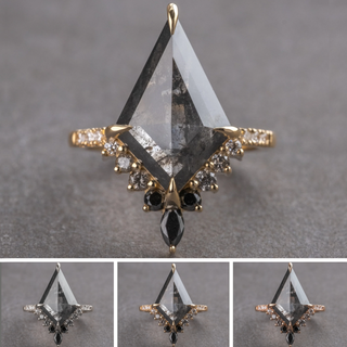 3.43 Carat Black Speckled Kite Diamond Engagement Ring, Ombre Avaline Setting